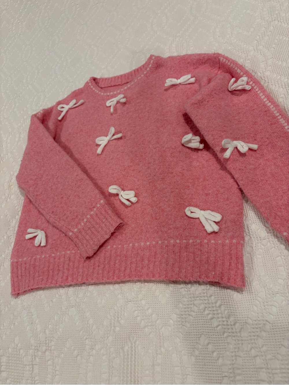 Cider Pink Sweater with White Bow Appliqués